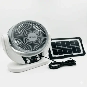 Ventilador Solar Recargable Portátil con Panel Solar y Luz LED